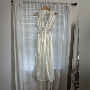 White Cut Out Satin Dress Open Back XS